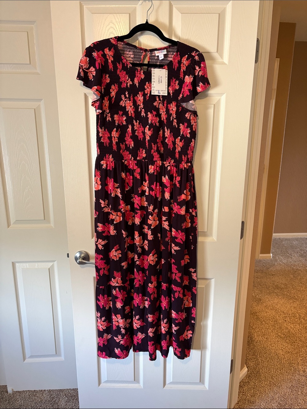 LuLaRoe Grace Purple and Pink Maxi Dress with pockets